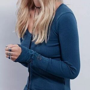 SOLD-New Free People Lovely Lady Thermal Top Blue XL ASO Megan Fox